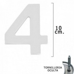 Numero Metal "4 Plateado Mate 10 cm. con Tornilleria Oculta (Blister 1 Pieza)