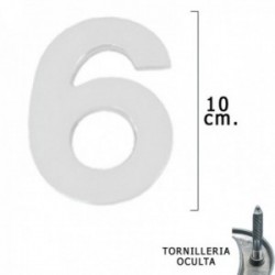 Numero Metal "6" Plateado Mate 10 cm. con Tornilleria Oculta (Blister 1 Pieza)
