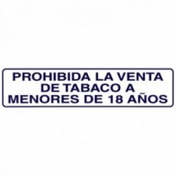 Rotulo Adhesivo 250x63 mm. Prohibida Venta Tabaco 18años