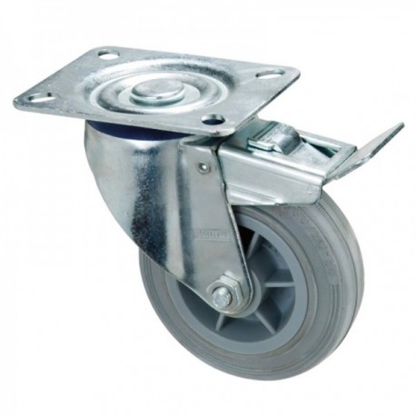 Rueda Industrial Goma Gris Placa con freno 80mm