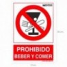 Cartel Prohibido Beber y Comer 30x21cm.