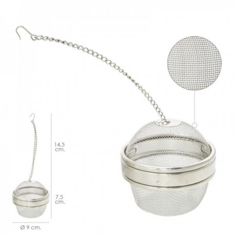 Bola Malla Para Especias / Te / Legumbres Acero Inoxidable Ø 9 cm. Con Cadena