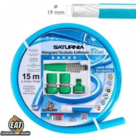 Manguera Tricotada No Torsion Blue Ø 19 mm. Rollo 15 metros. Con Accesorios, Manguera Anti Torsion, Manguera Sin Dobleces,