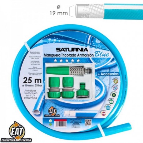 Manguera Tricotada No Torsion Blue Ø 19 mm. Rollo 25 metros. Con Accesorios, Manguera Anti Torsion, Manguera Sin Dobleces,
