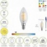 Bombilla Led Filamento Vela Rosca E14. 4,5 Watt. Equivale A 40 Watt. 470 Lumenes. Luz Cálida (2700º K.)