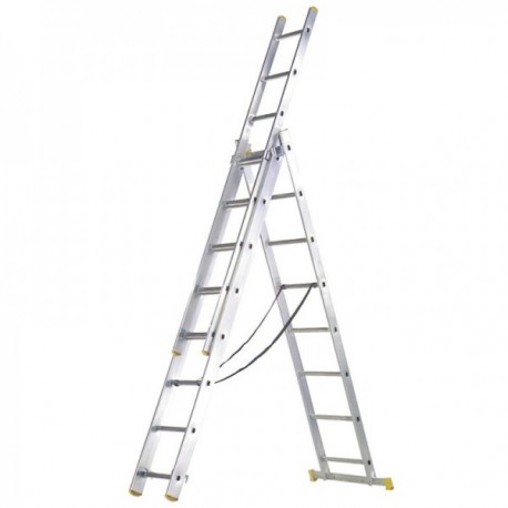 Escalera Aluminio 3 Tramos 10+10+10 Peldaños.Plegable, Telescópica, Antideslizante, Resistente.