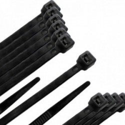 Brida Nylon 100%. Color Negro 4,5 x 200 mm. Bolsa 100 unidades. Abrazadera Plastico, Organizador Cables, Alta Resistencia