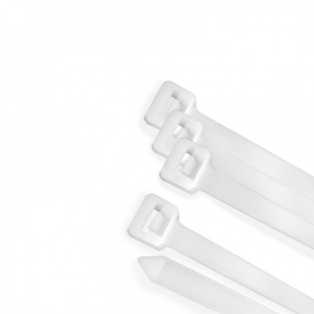 Brida Nylon 100%. Color Blanco / Natural 2,5 x 200 mm. 100 Piezas. Abrazadera Plastico, Organizador Cables, Alta Resistencia