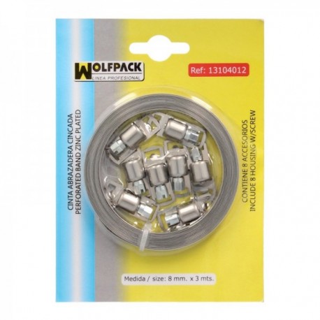 Cinta Abrazadera cortar Zincada 8 mm. x 3 m. con 8