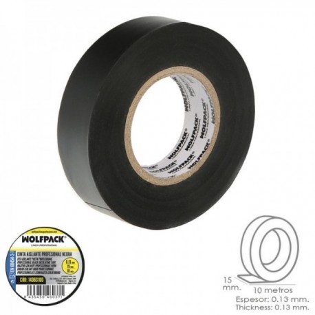 Cinta Aislante Profesional Negra Espesor 0.13 mm. Ancho 15 mm. Rollo 10 Metros Cinta Electricista, Cinta Aislante Cables