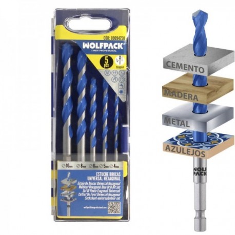 Estuche Brocas Universales Hexagonal Ø 4,0 a Ø 10 mm.