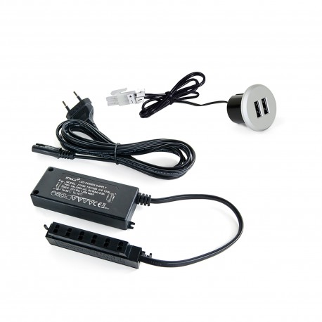 Emuca Conector redondo Plugy con 2 puertos USB para encastrar en el mueble