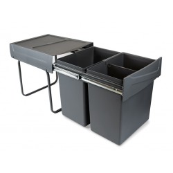 Emuca Contenedores de reciclaje Recycle para cocina, 2 x 20 L, fijación inferior y extracción manual.